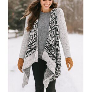Arctic Bliss Waterfall Duster Cardigan Open – Black/Grey/White – Women’s M, NWT